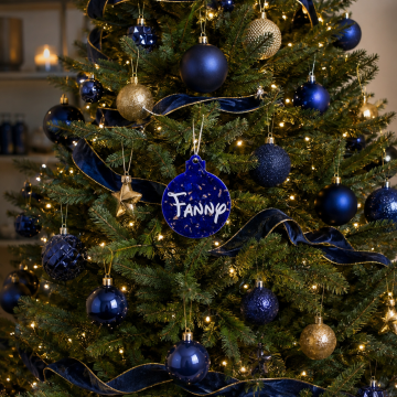 Suspension de Noël en résine personnalisée bleue et or
