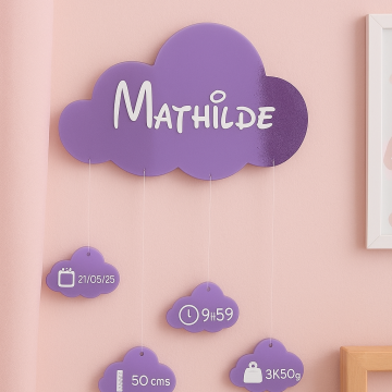 Nuage de naissance personnalisé violet 