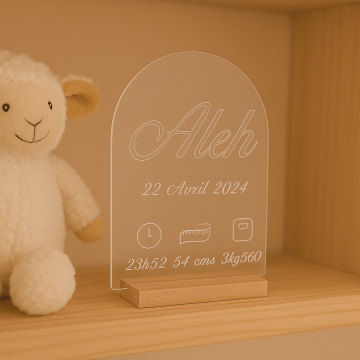 Gravure sur plaque en acrylique et son support bois